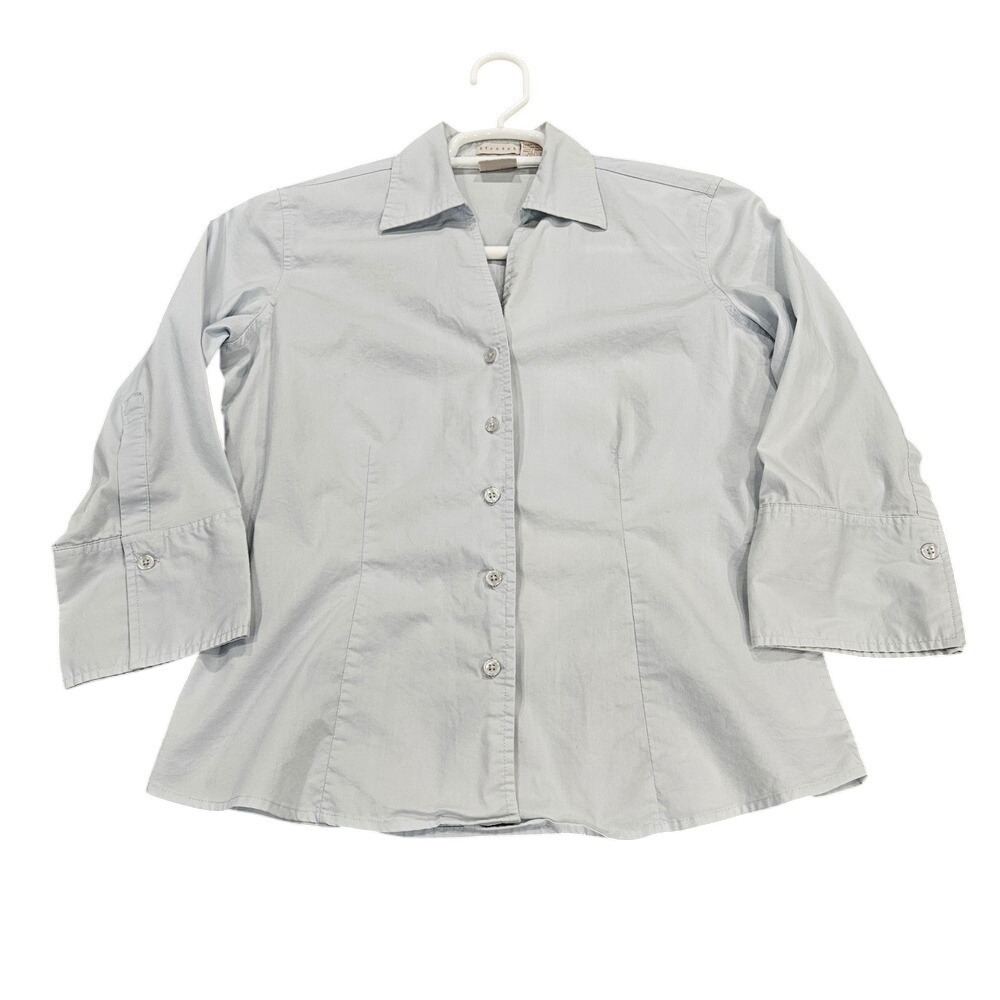 Fiorlini International‎ Womens Light Blue 3/4 Sleeve Stretch Button Down Shirt S